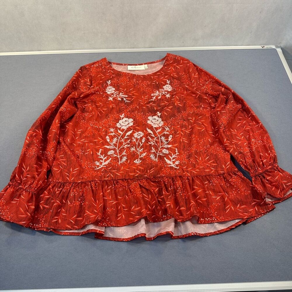 New La Bellum by Hillary Scott Women's Red Ruffle Blouse Size Large